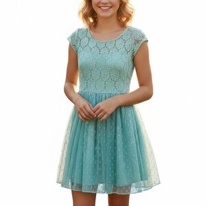 My Michelle Turquoise Lace Formal Dress